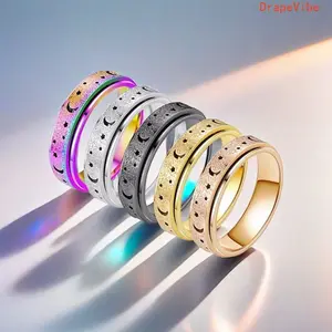 Moon & Star Spinner Ring for Women, Rotating Anti Anxiety Fidget Ring, Hollow Celestial Band Ring, Trendy Stress Relief Jewelry, Minimalist Aesthetic Finger Ring for Daily Wear, Party Outfits, Relaxation, Couples Gift & Fashion Accessories