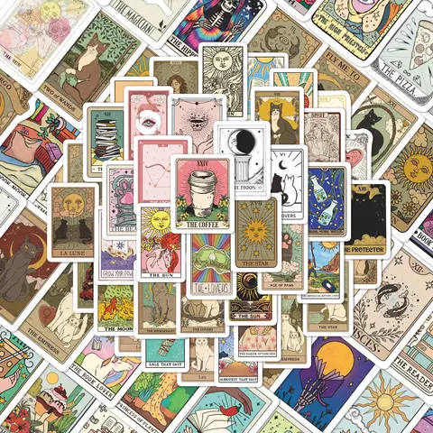 100Pcs Vintage Tarot Occult Decorative Stickers Pack, Waterproof Boho Witchy Vinyl Decals for Laptop Water Bottle Crafts Scrapbooking Stickers Journal Scrapbook Diary Sticker Pack, Mystical Gifts for Tarot & Divination Lovers