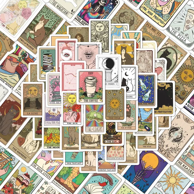 100Pcs Vintage Tarot Occult Decorative Stickers Pack, Waterproof Boho Witchy Vinyl Decals for Laptop Water Bottle Crafts Scrapbooking Stickers Journal Scrapbook Diary Sticker Pack, Mystical Gifts for Tarot & Divination Lovers