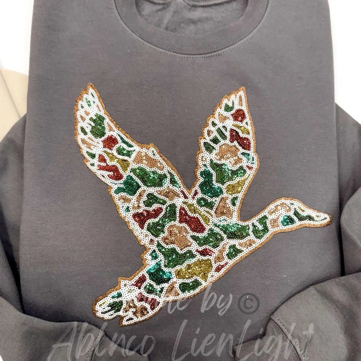 Camo Mallard Duck Hunting Sequins Patch Sweatshirt Pullover Womenswear