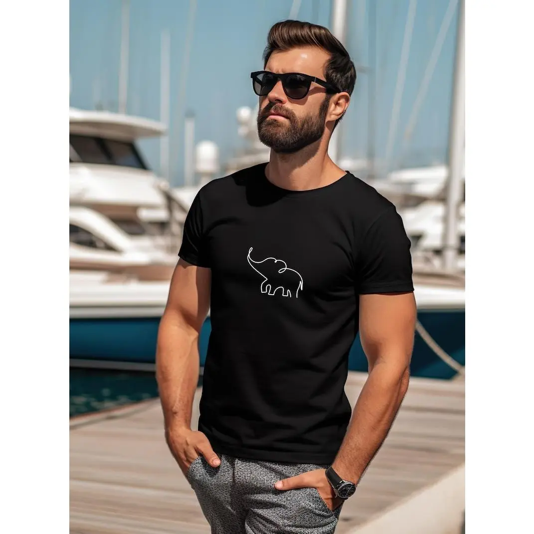 Elephant T-shirt: Minimalist One-Line Drawing, Organic Cotton Unisex Tee