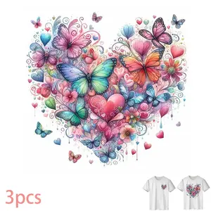 Colorful Butterfly and Heart Pattern, DIY Heat Transfer Vinyl Sticker for T-shirts, Jeans, Hoodies, Backpacks, Durable PVC Material, Washable Iron-On Decal