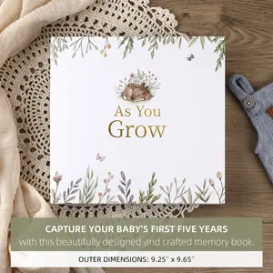 Baby Memory Book - First 5 Years Journal, Gender Neutral Keepsake Scrapbook Album for New Parents, Records Every Milestone from Birth to Age 5, As You Grow, Baby Shower Gift for Boys & Girls