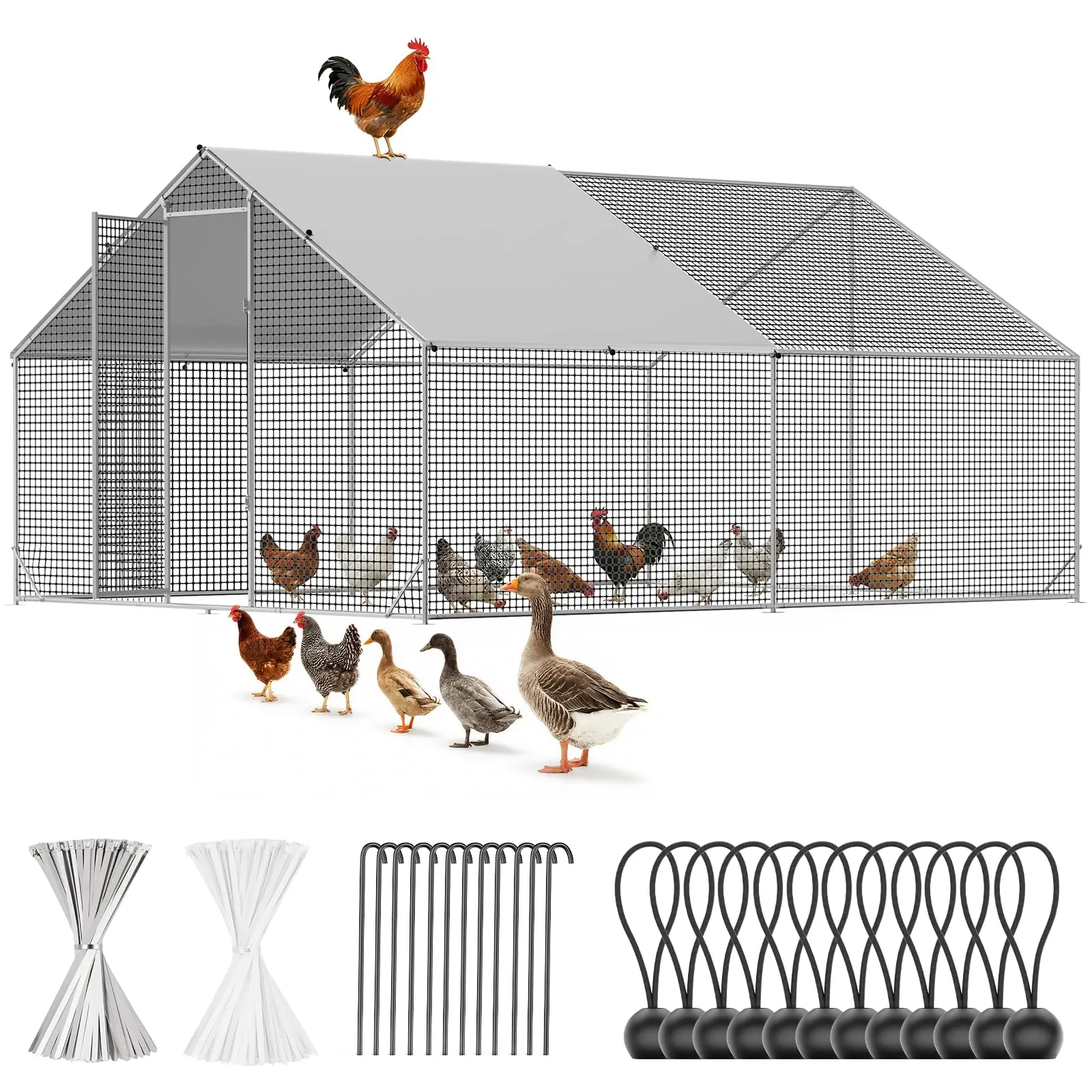 CAMMOO Metal Walk-in Chicken Coop with Run (13.1x9.8x6.6ft), Outdoor Chicken Pen with Cover, Upgrade Double Lock, Rust-Proof Mesh, Stainless Steel Ties, Easy Assembly for Ducks, Rabbits