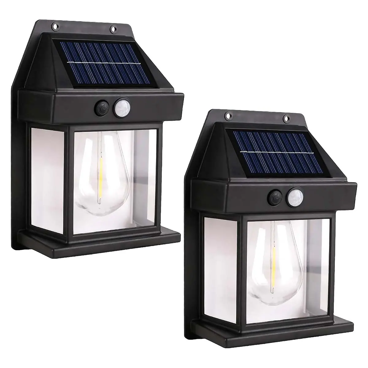 2-Pack Cordless Solar-Powered Modern Outdoor Wall Sconces, Dusk-to-Dawn Motion Sensor Lamp with 3 Adjustable Lighting Modes, Waterproof Wall-Mount for Patio Home Improvement to Add Ambience