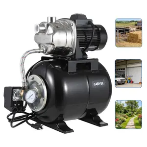 Shallow Well Jet Pump with Pressure Tank, 3/4HP 115v Stainless Steel Water Pump for Home & Garden - 20Ft Suction Lift, 130Ft Max Head, Automatic Pressure Switch, Built-in Gauge & Overload Protection, Black