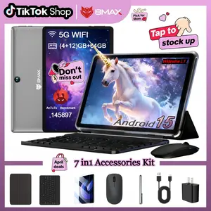 【MothersDayGift】2026 BMAXi9PLUS 10.1" IPS Android 15 16GB ram+64GBrom+Up to 1TB Tablet Bundle with Keyboard,Case,Stylus,Pre-installed Screen Protector,mouse,Type-C Charging, Adapter, Bluetooth5.0,WIFI6,6000mAh Battery,for Mother's Day Gift