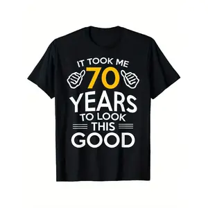 Humorous 70Th Birthday T-Shirt for Men: It Took Me 70 Years to Achieve This Look, Featuring a Black Design with White And Yellow Print. Regular Fit with a Round Neck, Perfect for Everyday Wear And Versatile Enough for Various Activities