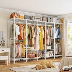 88.2" Wide Heavy Duty Clothes Rack, Extra Large Portable Closet Holds 1200LBS Freestanding Double-Hang Garment Rack For Bedroom, Dorm, Apartment & Retail Display, White