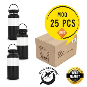 Orca Coatings  Wholesale 950 ml Sublimation Black Stainless Steel Powder Coated Water Bottle with White Patch