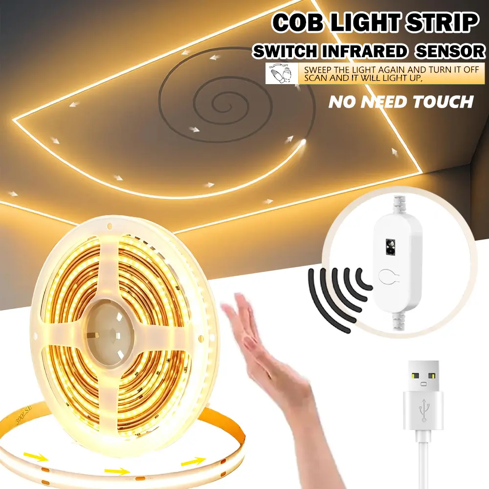 COB Motion Sensor LED Strip - USB, Running Water Effect, Dimmable, 9.84/16.4ft - Ideal for Kitchen, Stairs, Closet (Warm/White)