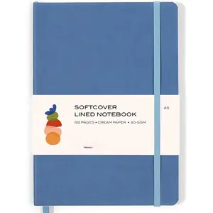 Softcover Ruled Journal with Thick 80 gsm Lined Cream Paper A5 size (8.3 inches x 5.4 inches) - Daily Writing Notebook for Travel, School and Office Use - Diary for Women and Men -  Blue