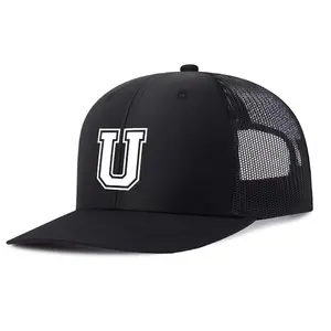 Custom Initial Letter U to Z Trucker Hat Mesh Snapback Baseball Cap Retro Distressed Outdoor Sports Sun Hat for Men Women Team Matching Group Travel Varsity Identity Gift Adult Fit