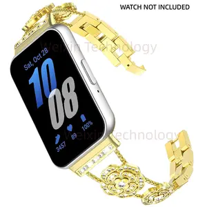 Camellia metal strap, Watch straps, suitable for Samsung Galaxy Fit 3 strap, women's seamless metal replacement chain shimmering rhinestone Galaxy Fit 3 strap suitable for Samsung Galaxy Fit 3 SM-R390 smartwatch metal strap without adjuster