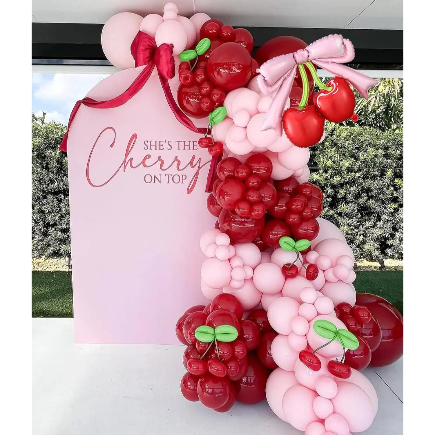146-Piece Cherry Birthday Decoration Kit with Red & Pink Balloons, Cherry Balloons for Baby Shower