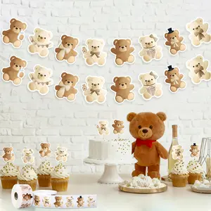 2sets Bear Hanging Banners Cartoon Bear Garlands Happy Boy Girl Birthday Party Decor Birthday Party Decorations