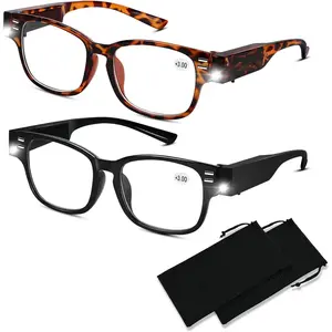 Magnifying Glasses with Light Bright LED Readers Lighted Reading Glasses with Lights and Magnifier Blue Light Blocking Reading Glasses Magnifying Eyeglasses Nighttime Reader Lighted Eye Glasses+300 Clear