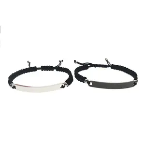 Custom rope braided bar bracelet and anklet, personalized laser engraved name jewelry for friends and couples