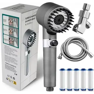 Ion Drops Shower Head, 2026 NEW Ion Drops Filtered Shower Head with 59in Hose/Bracket, Adjustable Filtered Showerhead with 5 Filter Replacements, Built-in Flash Mode for Bathroom Cleaning Massage Handheld Shower Pressure High brush massaging outdoorfun