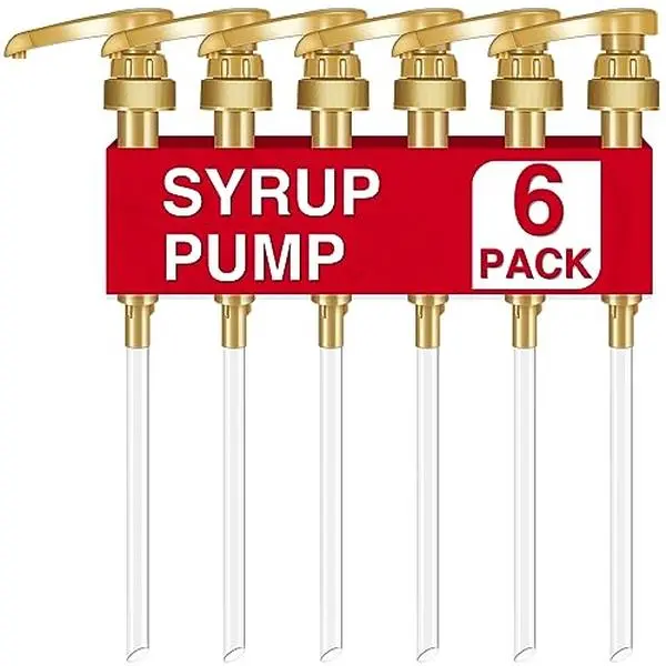 6-Pack Gold Coffee Syrup Pumps for 750ml (25.4oz) Bottles – Compatible with Skinny Syrups, DaVinci & Jordan’s | Durable Dispenser Pumps for Coffee Bar & Drink Mixes