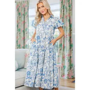 NURSING COLLECTION: Perfect For You Blue Toile Button Down Midi Dress