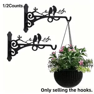 Metal Plant Stand with Bird Outline, Wall-Mounted Hook for Flower Baskets, Lanterns, Bird Feeders, Indoor Outdoor Garden Decor, Hanging Plant Hanger, Garden Accessories, Wall Plant Holder