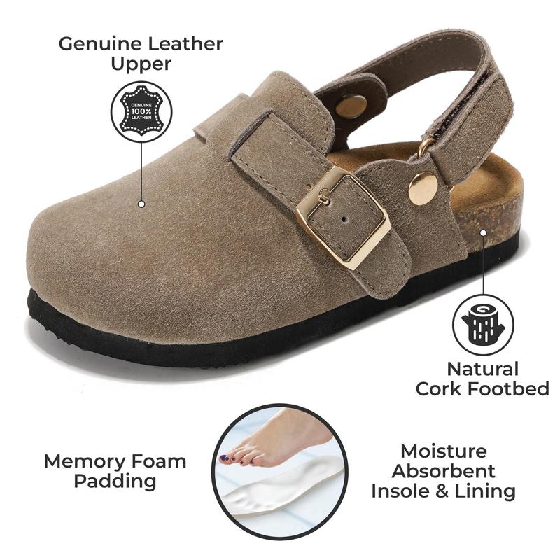 Project Cloud Kids "Little Benton Strap" Clogs for Kids Genuine Leather, Memory Foam Water Resistant Clogs Lightweight Non-Slip Girls Footwear