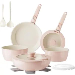 Pans and Pots Set Nonstick, Ceramic Cookware Set with Detachable Handles 16 count, Induction Dishwasher Oven Safe Kitchen Cooking Set,  PFOA & PTFE Free,