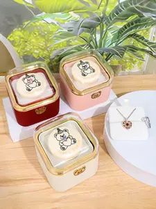Round Corner Automatic Flip Bear Cake Jewelry Box, Creative Surprise Packaging, Candle Gift Box, Ring Necklace Holder, Birthday Proposal