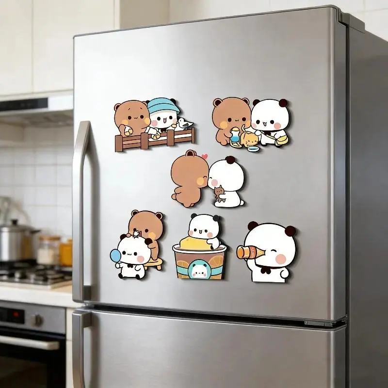 Yier Kawaii Panda Cartoon Refrigerator Magnets - Cute Bubu Dudu Anime Decor, Creative Kitchen Home Supplies