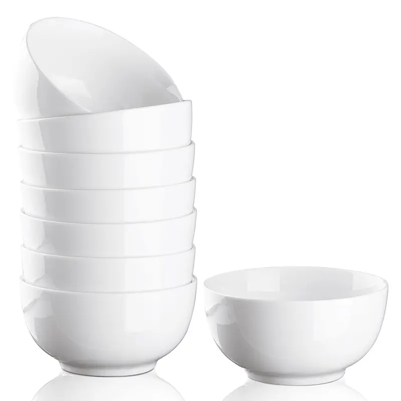 GARVEE 10 Ounce Porcelain Bowls Set 8 Pack Premium White Ceramic Bowls for Cereal, Soup, Salad, Pasta, Prep, Rice, Ice cream, Microwave & Dishwasher Safe