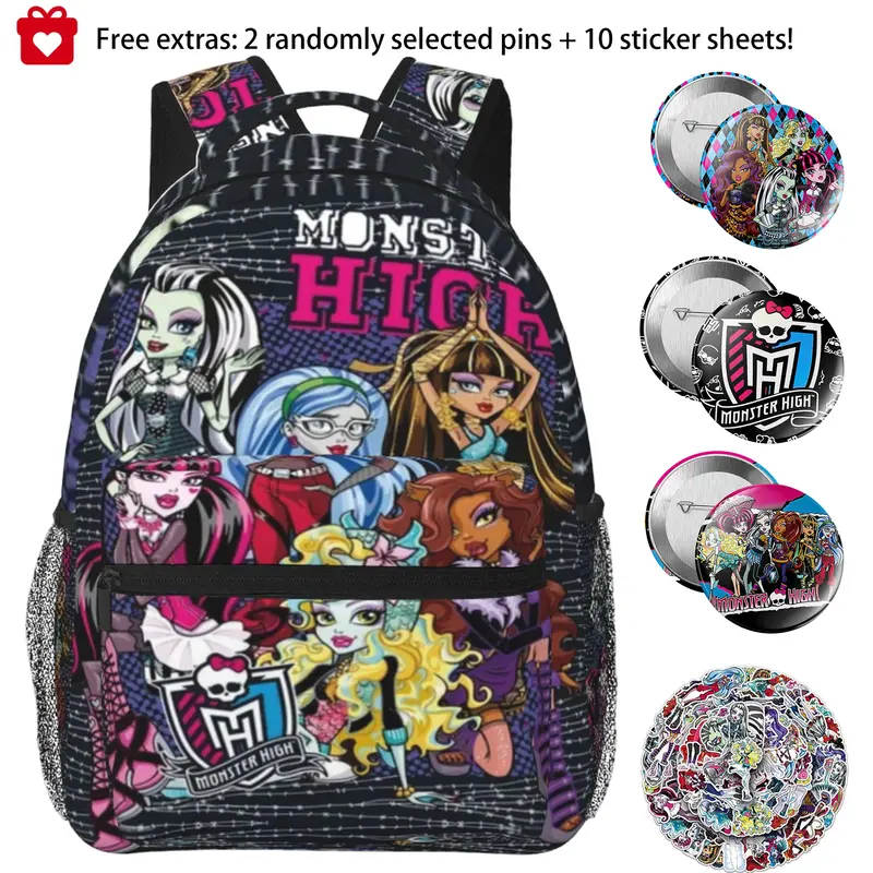 Monster high Kids Backpack Monster high dolls Student Bookbag with Padded Sleeve Monster high doll Versatile School Bag, Birthday & Back to School Gift for Children