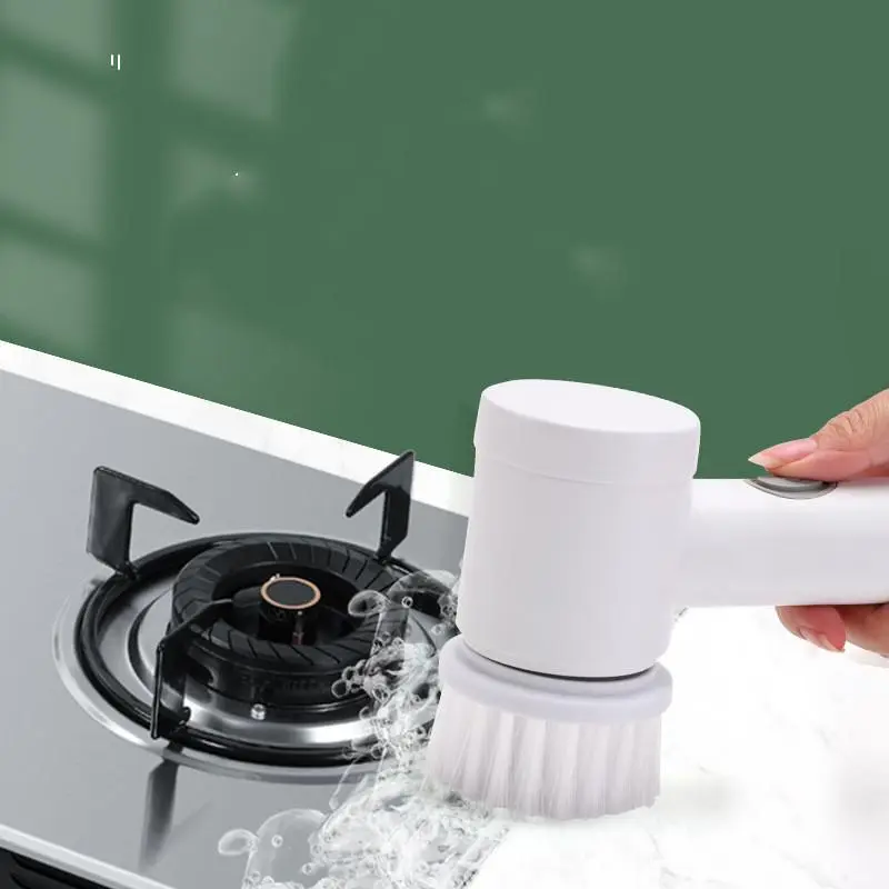 Electric Spin Scrubber - Kitchen Cleaning Brush with 5 Replaceable Brush Heads, Rechargeable Power Scrubber for Dishes, Sink, Stove, Bathroom & Tile