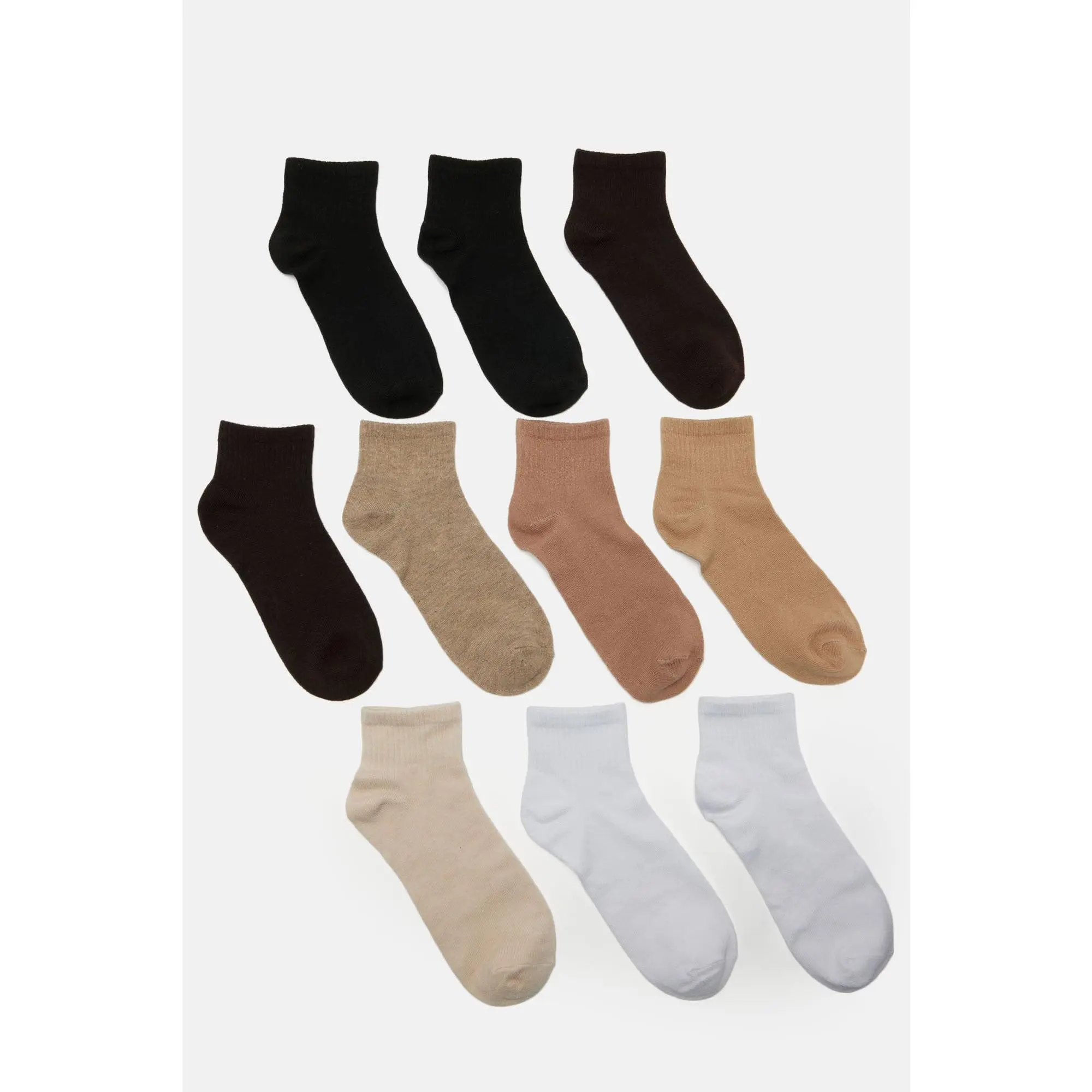 10 Pack Quarter Length Socks - Brown/combo