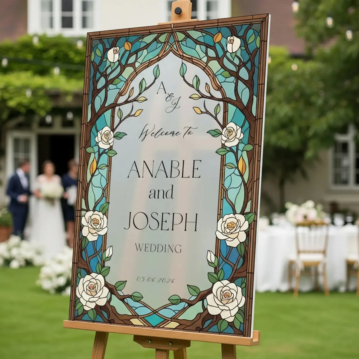 Floral Stained Glass Wedding Sign