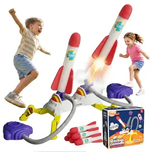 Kids Rocket Launcher Toy – Light-Up Foam Rockets (6 pcs) with Adjustable Double Launch Stand, Launch up to 200 ft, STEM Outdoor Toy for Ages 3+, Birthday & Holiday Gift