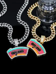 Logo Pendant Necklace, 1 Count Rhinestone Decor Cuban Chain Necklace for Men & Women, Fashion Jewelry for Party, Daily Decor, Trendy All-match & Exquisite Jewelry for Birthday Gift