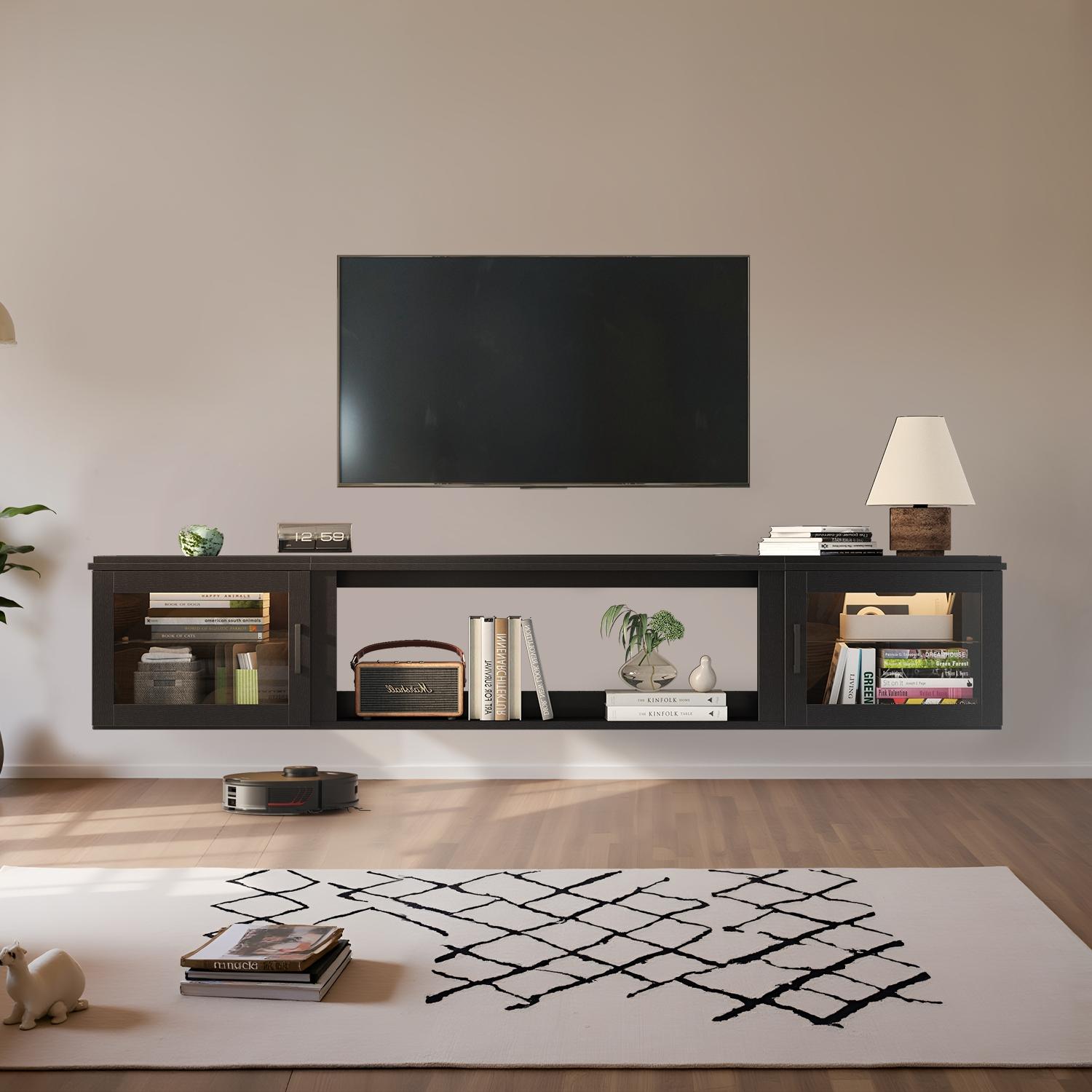 [TV STAND ONLY]oneinmil 70” Floating TV Stand | Large Storage Media Console with Adjustable Shelves | Wall-Mounted Entertainment Center for 80” TVs (220LBS Capacity)