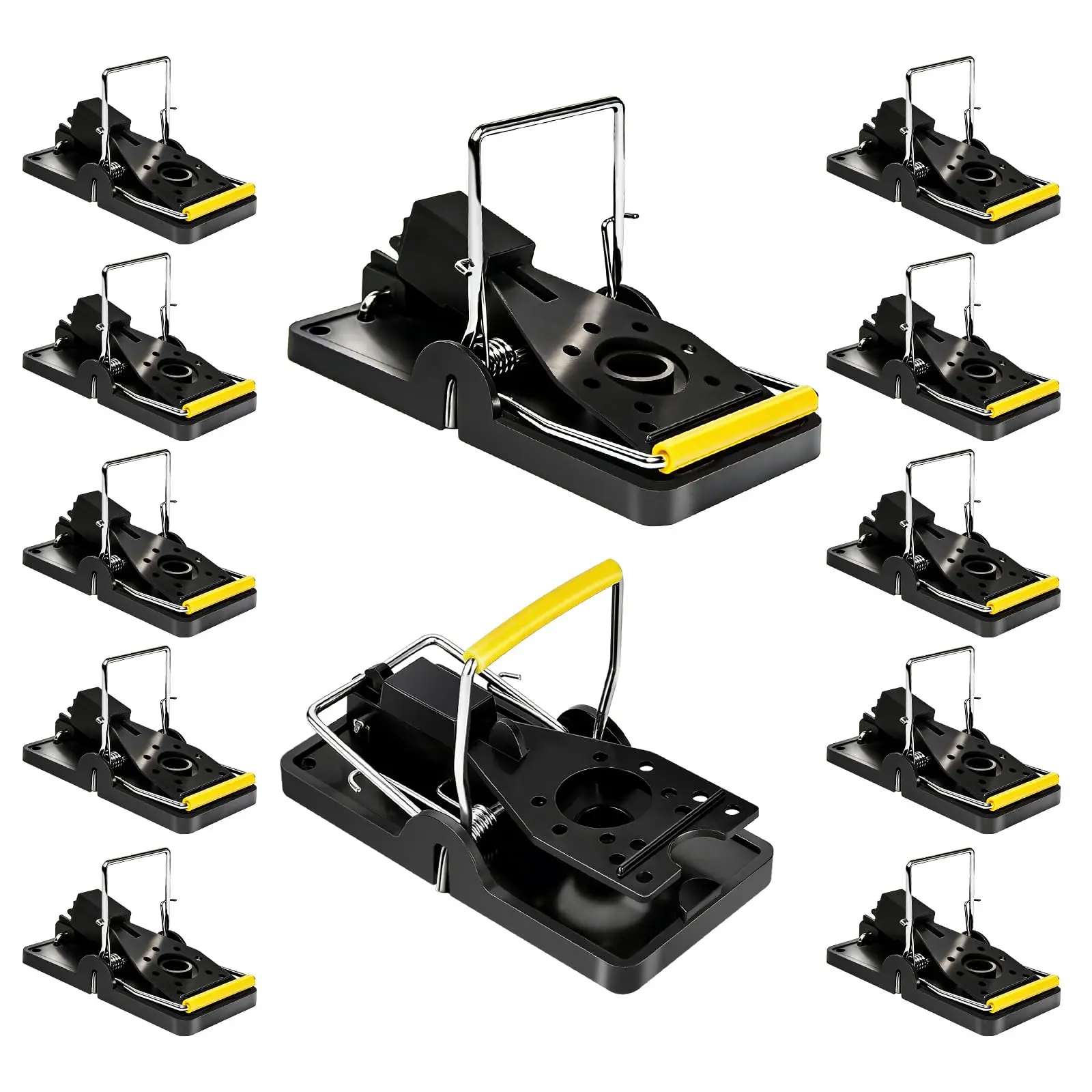12 Pack Reusable Mechanical Mouse Traps, Home Supplies for Rodent Control, High-Sensitivity Metal Spring Quick-Set Snap Traps, No-Touch Release, No Battery, Indoor-Outdoor Use for Mice & Small Rats, Storage-Friendly