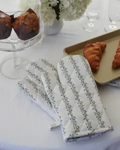 Begonia Stripe Green Floral Oven Mitt Set