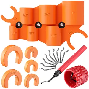 18 count 1/4-1 Inch Plumbing Tools Kit Pipe Depth Gauge, Copper Deburring Reamer with HSS , Push Fit Disconnect Clip, Multi Purpose Tool Set for Copper, PVC, PEX, CPVC
