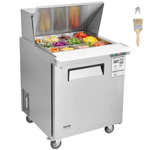 VEVOR 28 Commercial Refrigerator Sandwich Salad Prep Table, 7.4 Cu. Ft Stainless Steel Refrigerated Food Prep Station with 12 Pans, Cut Board, Frost Free Refrigerator with Lock for Restaurant