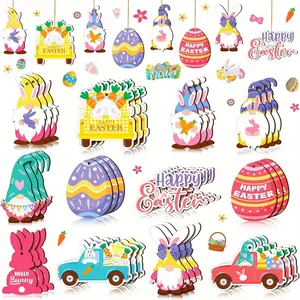 Easter Bunny Wooden Decorations Set, 12/24/36 Pieces, Dwarf Rabbit Egg Truck, Farmhouse Easter Decor, Perfect for Home Fireplace Church Party