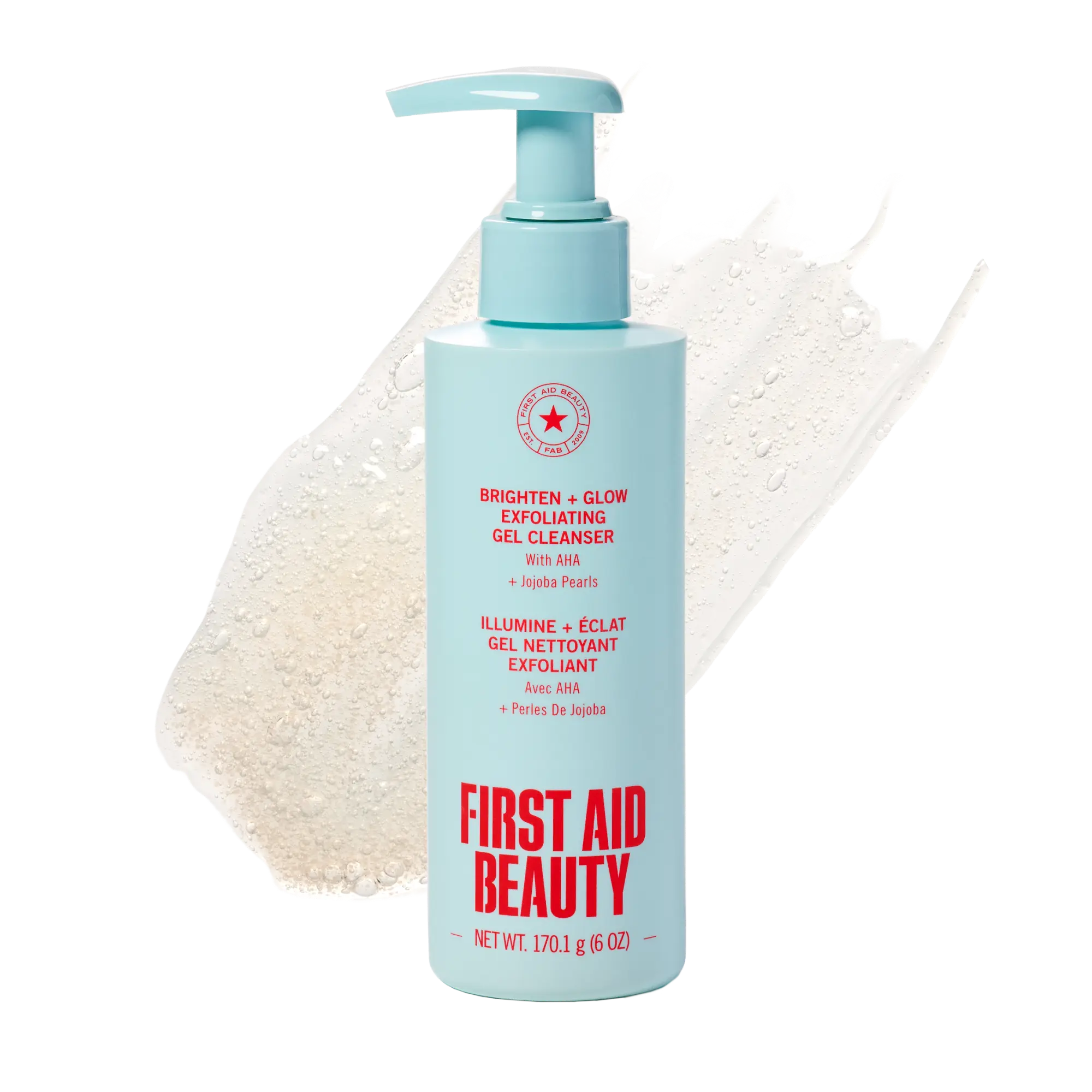 [First Aid Beauty] Exfoliating Gel Cleanser with AHA and Jojoba Pearls, Brighten and Glow