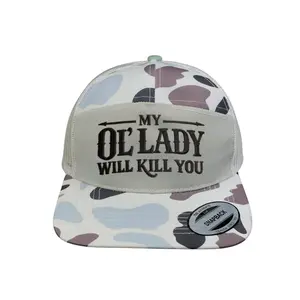 My Ol Lady Will Kill You Embroidered Trucker Hat Bold Graphic Adjustable Snapback Moose Country Camo Vintage Lake of the Woods Canada Hat
