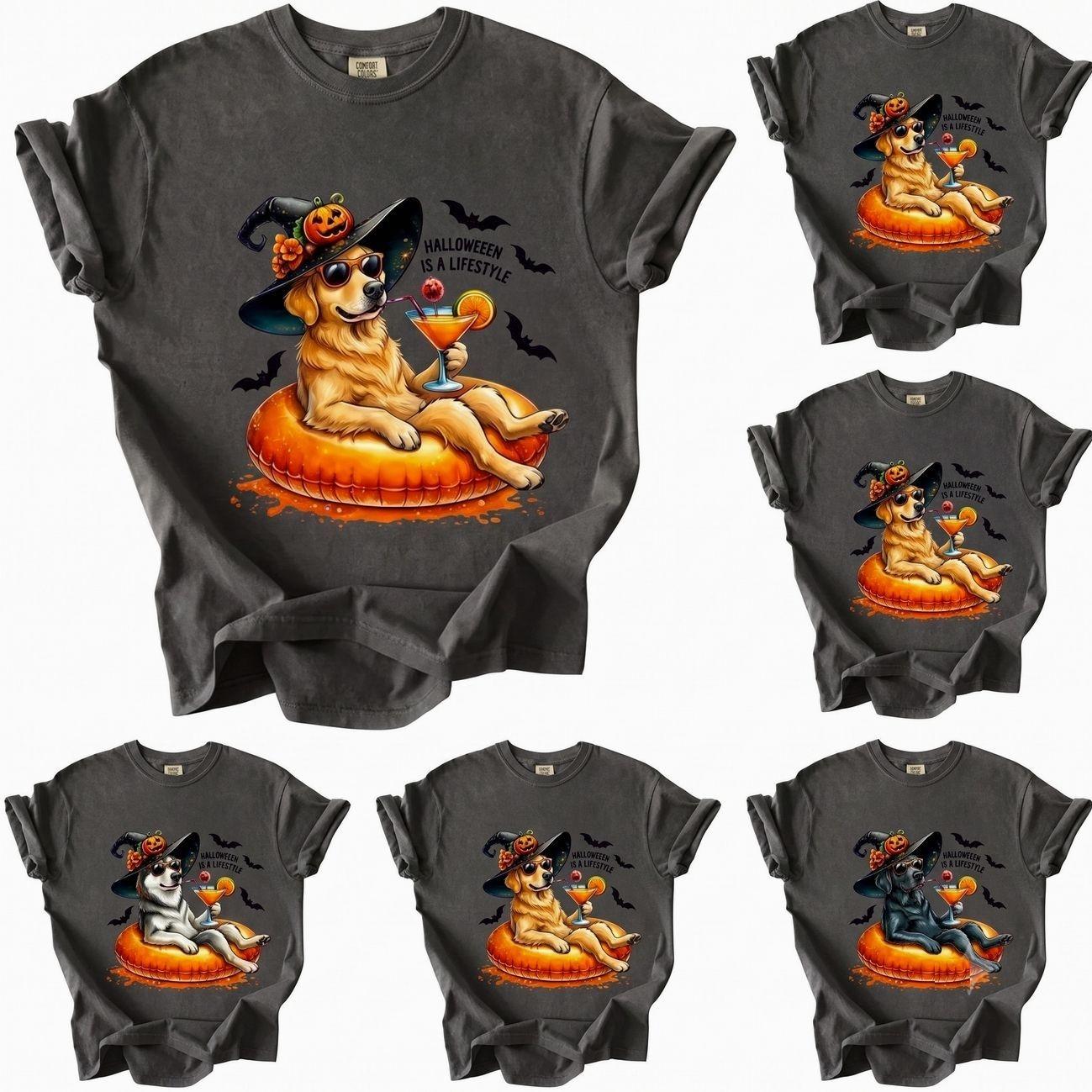 Comfort Colors Pepper Halloween Is A Lifestyle Dog T-Shirt, Witch Dog Wearing Sunglasses Relaxing On Pumpkin Float With Cocktail And Bats, Spooky Season Tee For Women, Halloween Party Outfit, Fun Gift For Dog Moms And Pet Lovers jul2