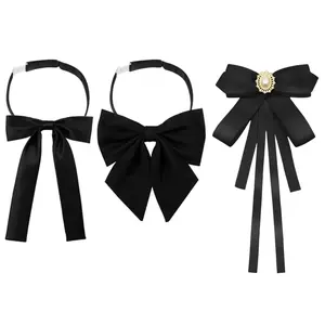 3PCS Womens Bow Tie, Clip on Bow Ties Pre Tied Bowtie for Women Girls Ribbon Rhinestone Bow Tie for Shirt Uniform Wedding