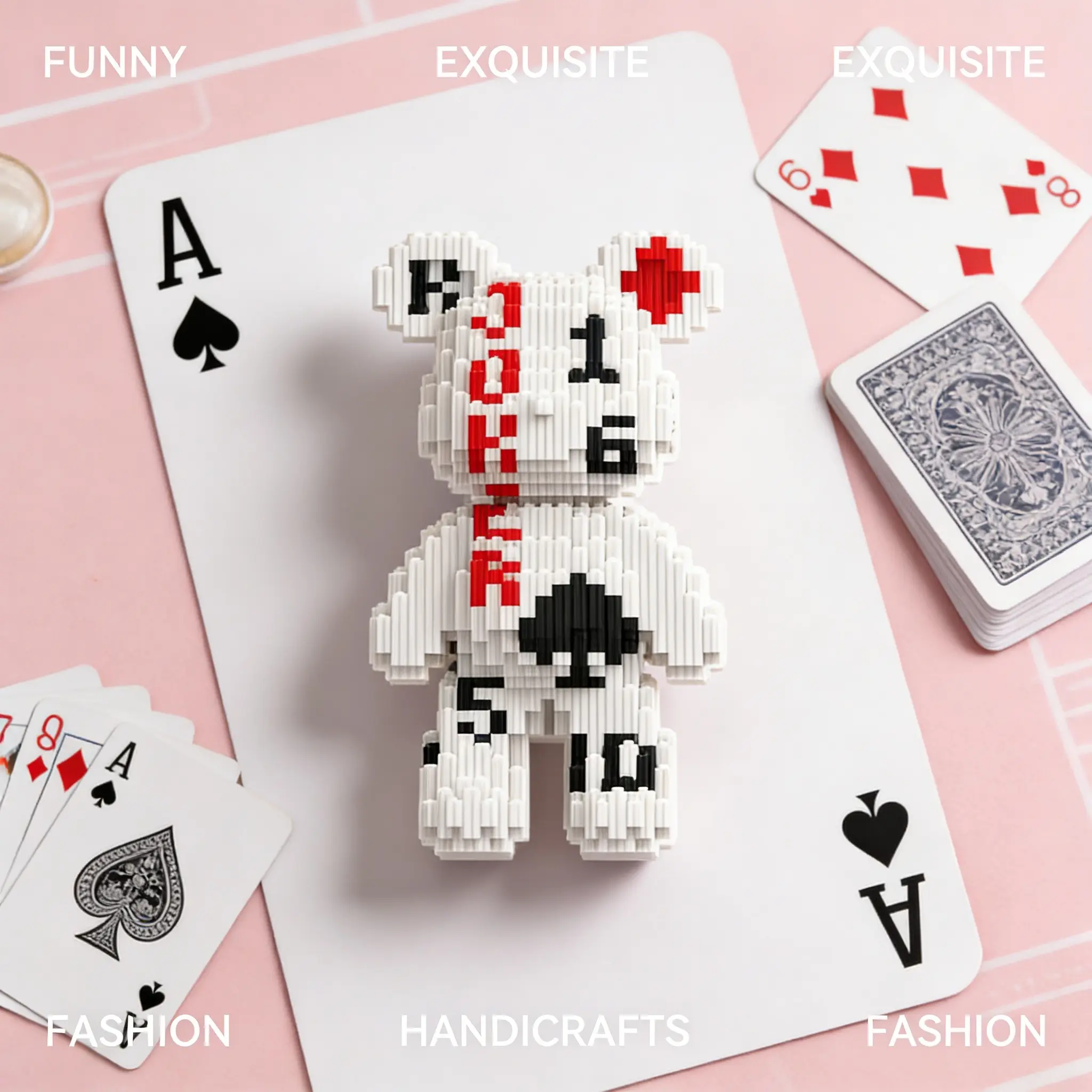 1447pcs Poker Bear Series Building Blocks, Creative Assembly Toys, Handmade DIY Decorations, Desk Home Living Room Decoration