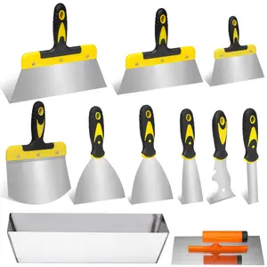 Stainless Steel Drywall Hand Tool Kit, 11 Pcs Includes Taping Knives, Putty Knives, Finishing Trowel, Scoop and 12-Inch Mud Pan for Drywall Finishing, Patching, Includes Mud Pans