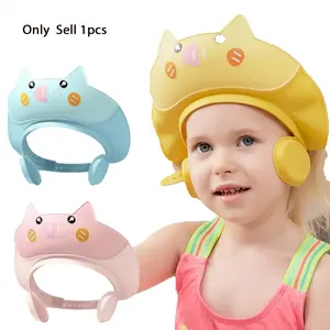 Cute Cartoon Pig Design Bath Hat, 1 Count Adjustable Hair Wash Headband with Ear Protection, Soft Comfortable Bath Headband for Kids